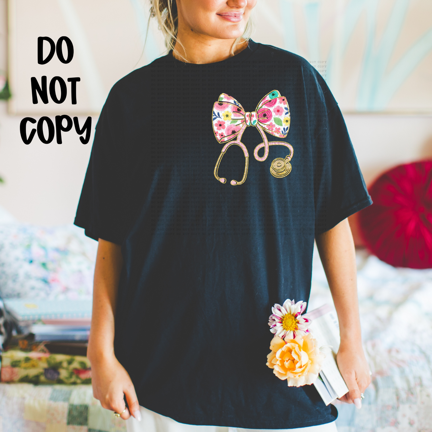 Floral Stethoscope pocket Tee