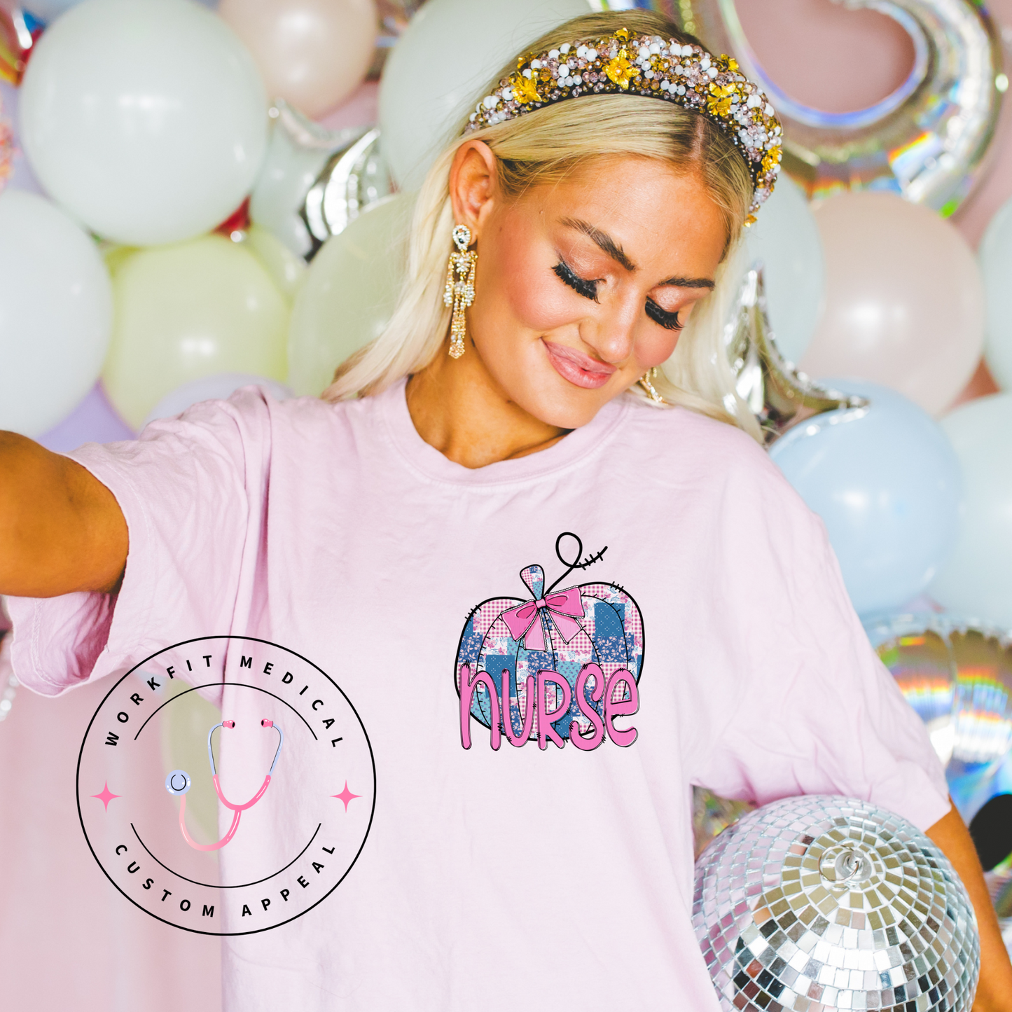 Nurse Pink Pocket Pumpkin Tee