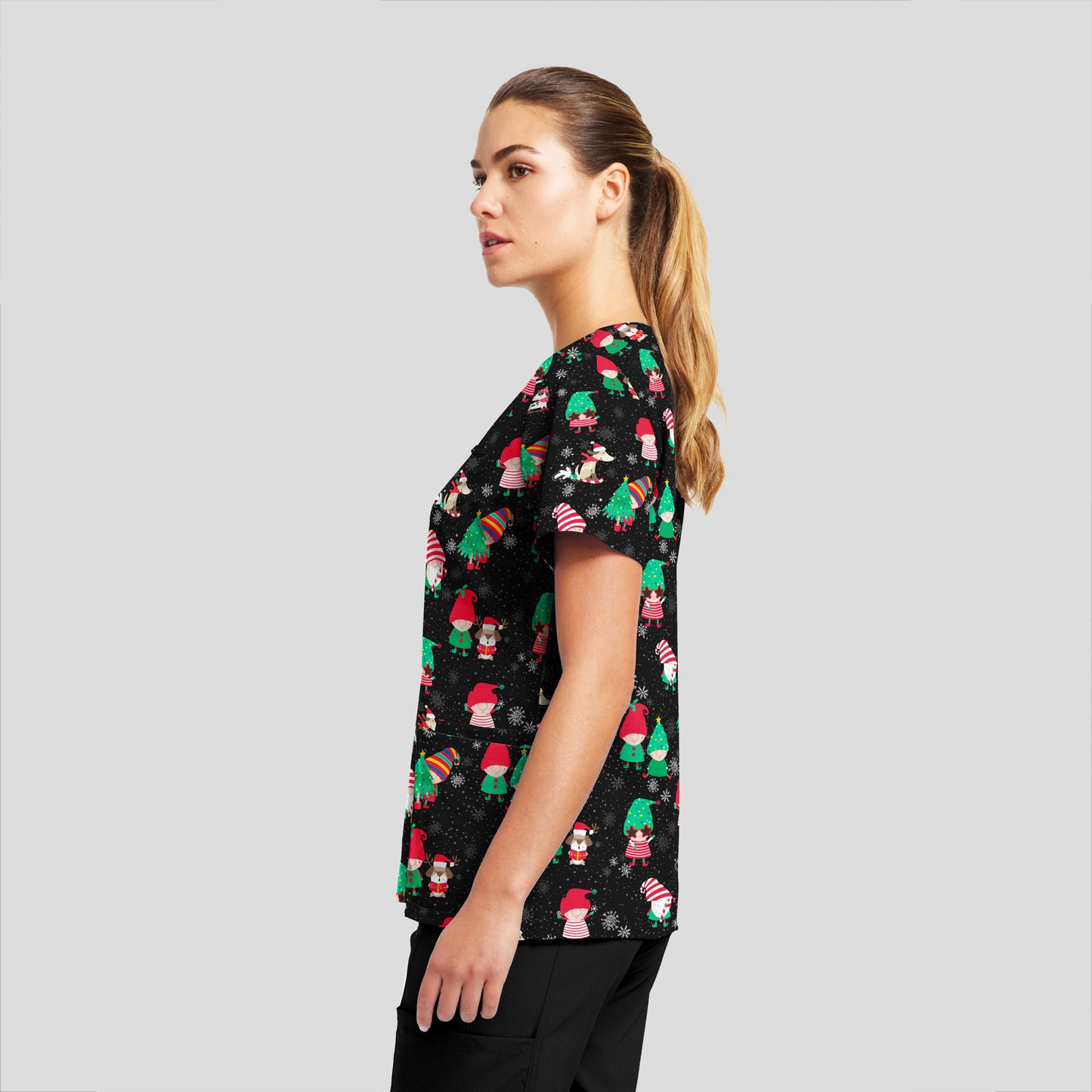 Whitecross 3 pocket V neck Christmas Printed Top