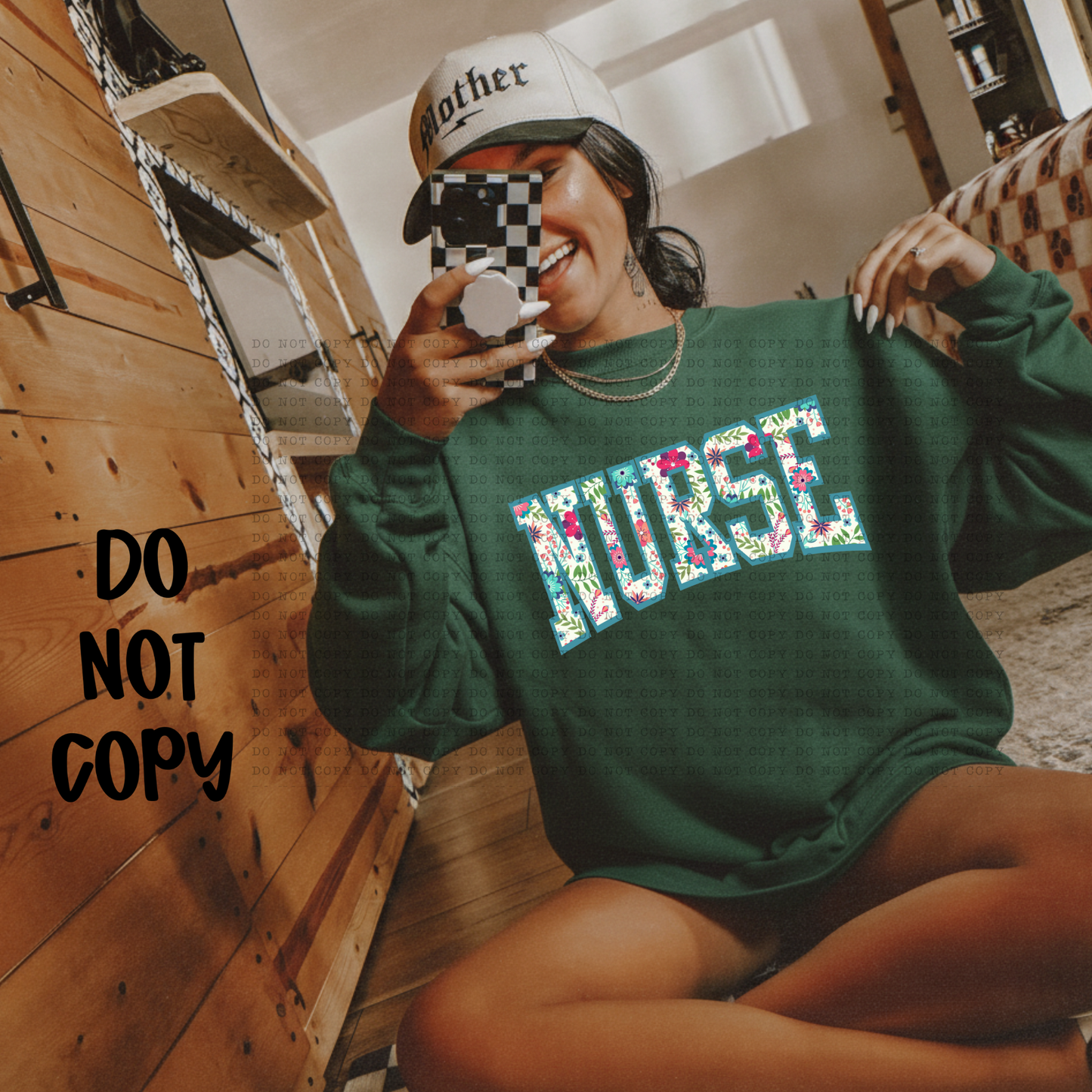 Green Floral Nurse Crewneck