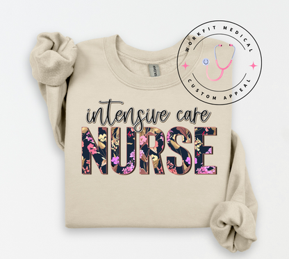 Floral ICU Nurse Crew & Tee