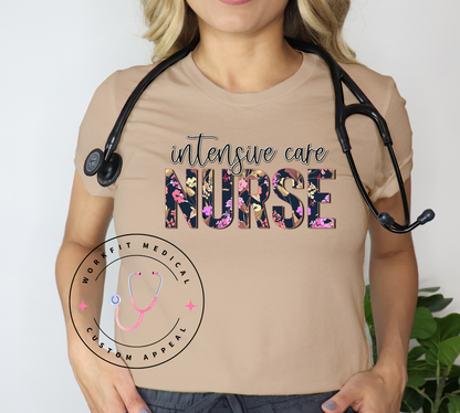 Floral ICU Nurse Crew & Tee