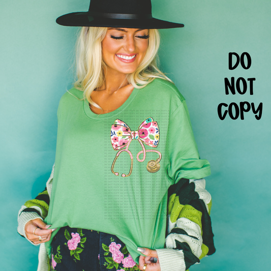 Floral Stethoscope pocket Tee