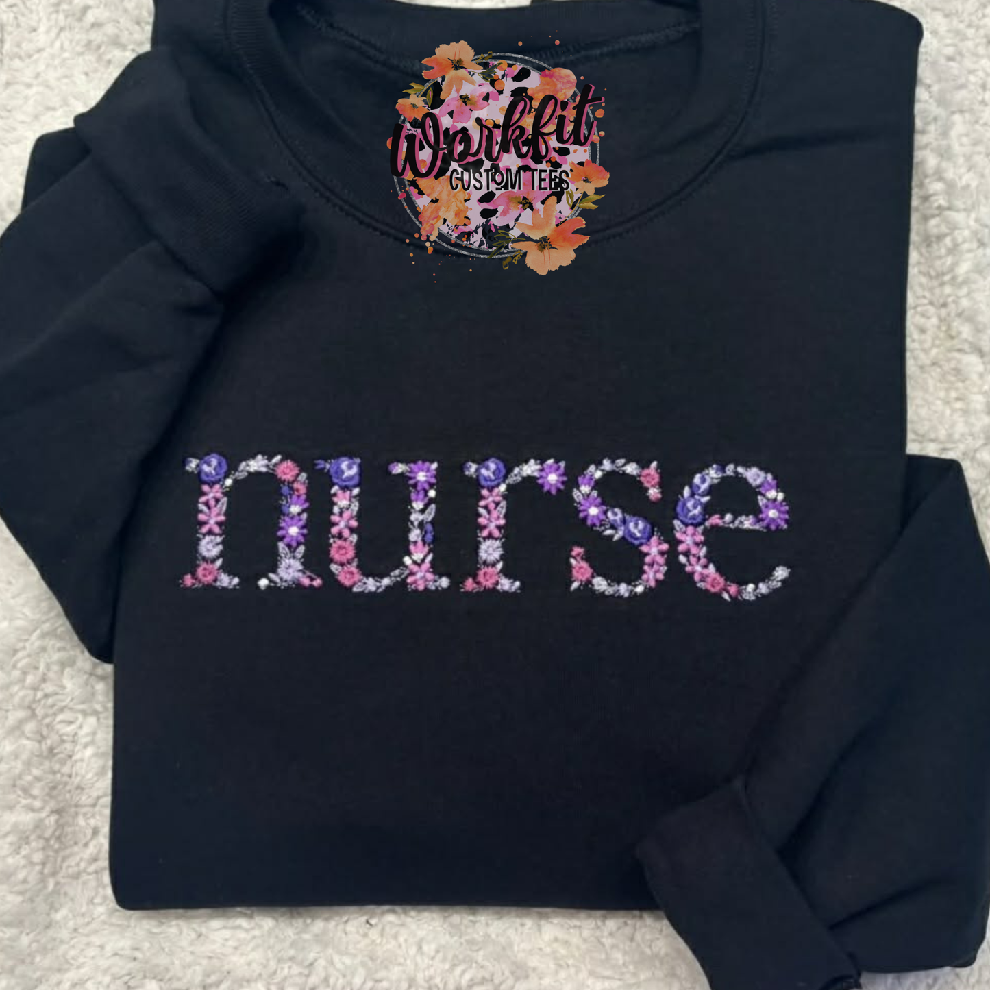 Nurse Floral Embroidery Crewneck