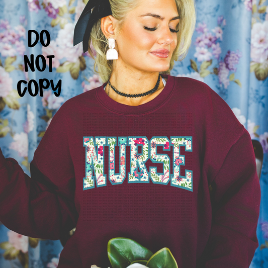 Green Floral Nurse Crewneck