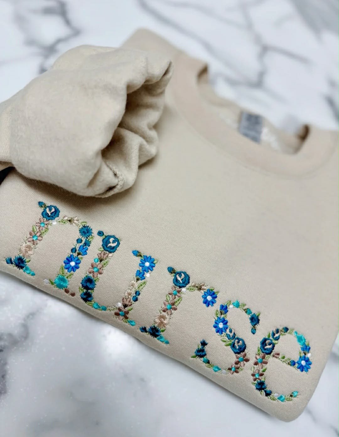 Nurse Floral Embroidery Crewneck
