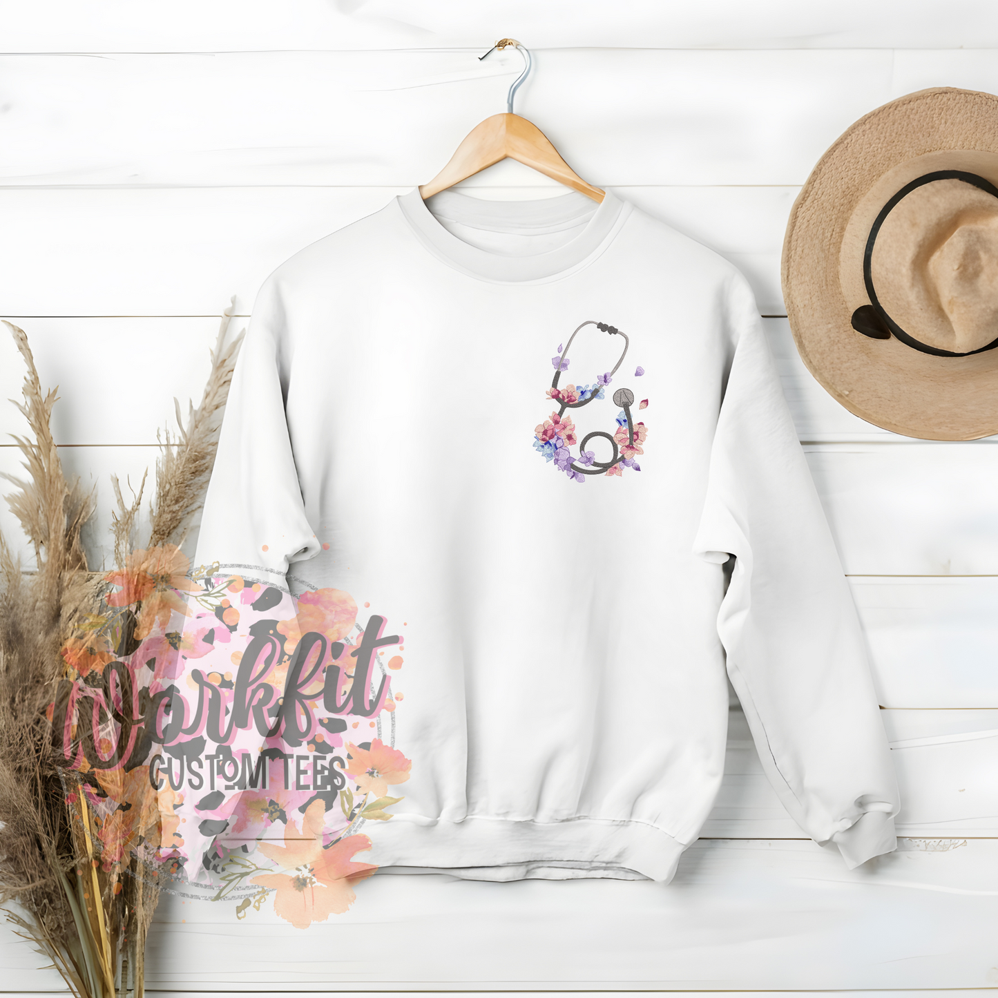 Floral lilac Stethoscope Crewneck