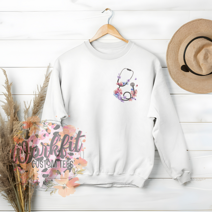 Floral lilac Stethoscope Crewneck