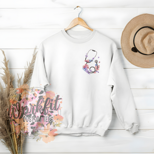 Floral lilac Stethoscope Crewneck