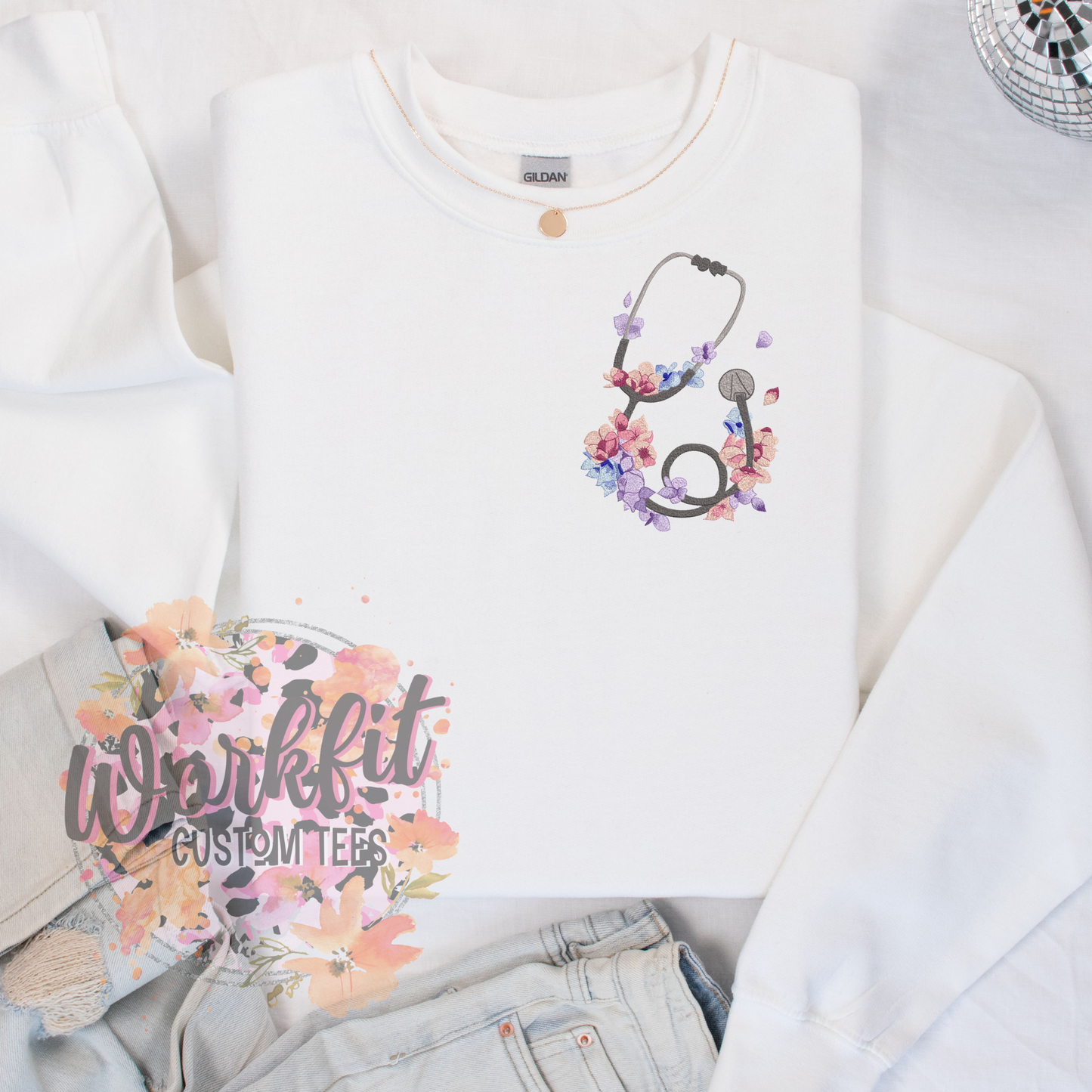 Floral lilac Stethoscope Crewneck