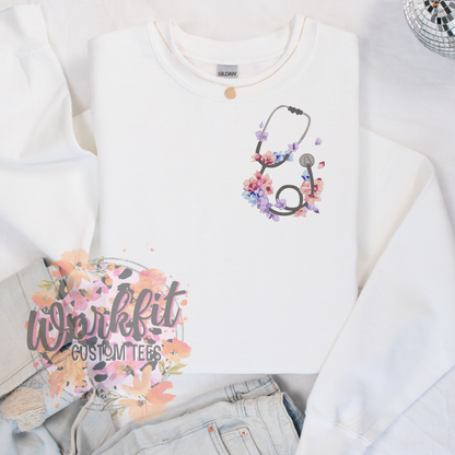 Floral lilac Stethoscope Crewneck