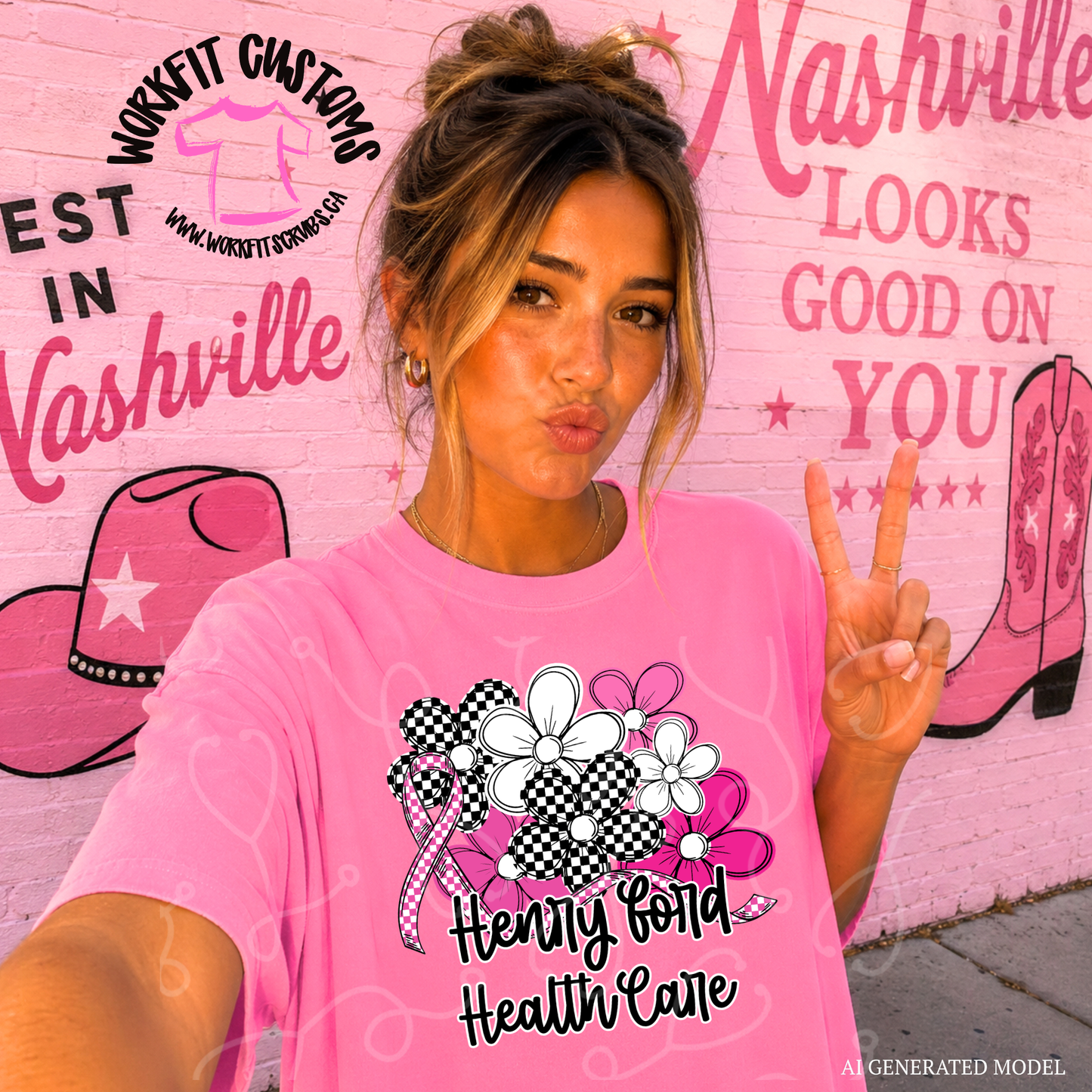 HFHC Floral Breast Cancer Awareness T-Shirt