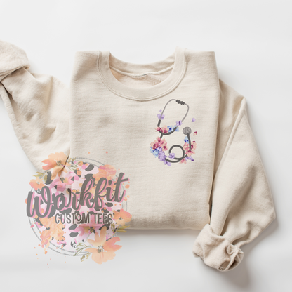 Floral lilac Stethoscope Crewneck