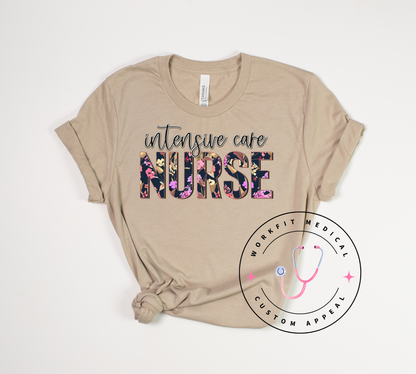 Floral ICU Nurse Crew & Tee