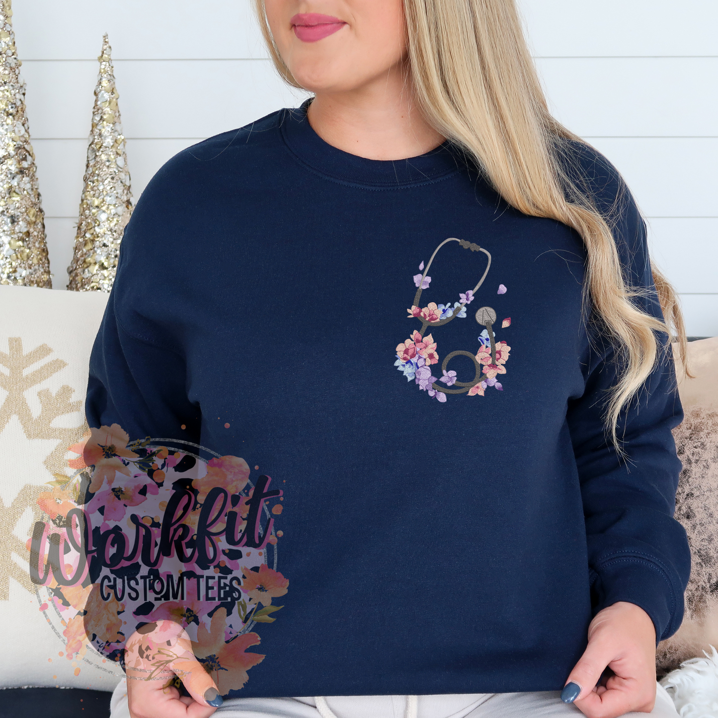Floral lilac Stethoscope Crewneck