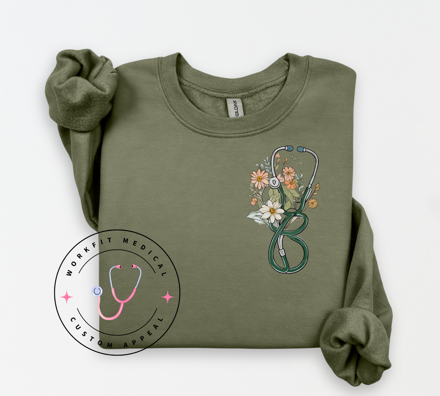 Dark Floral Stethoscope Crew