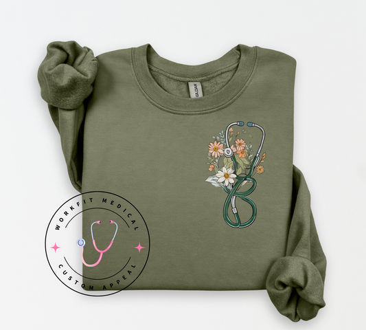 Dark Floral Stethoscope Crew