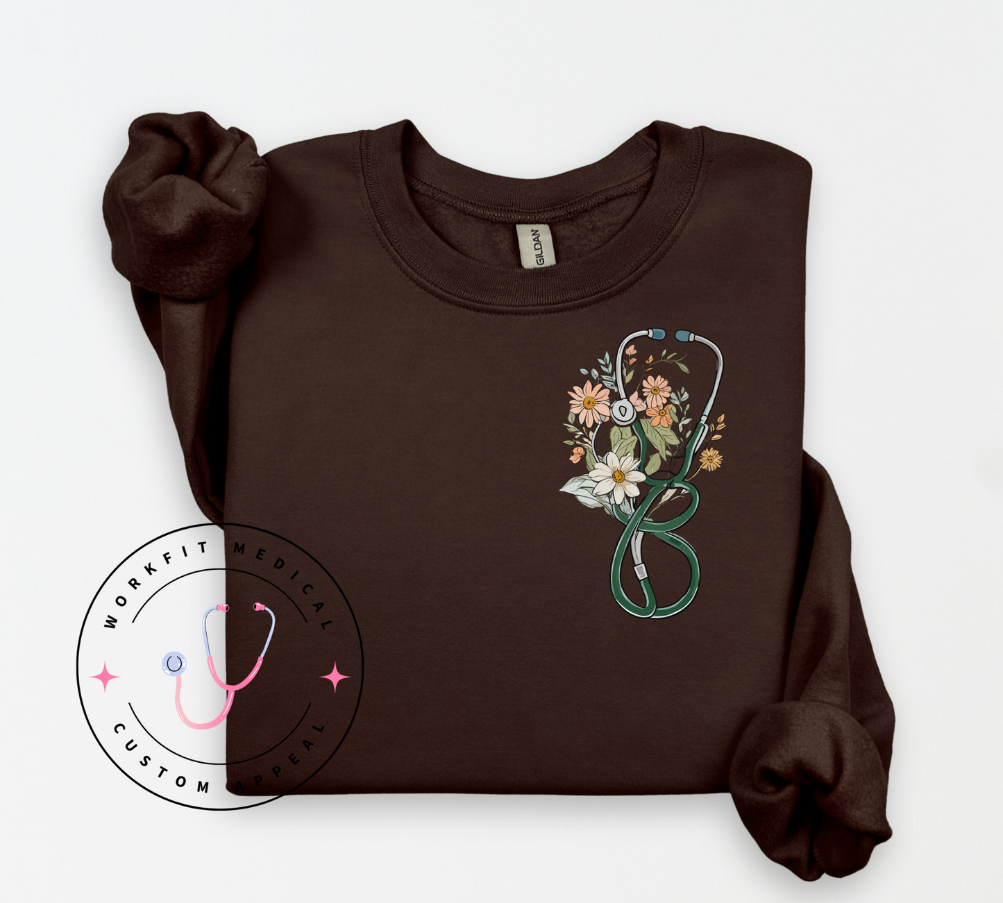 Dark Floral Stethoscope Crew