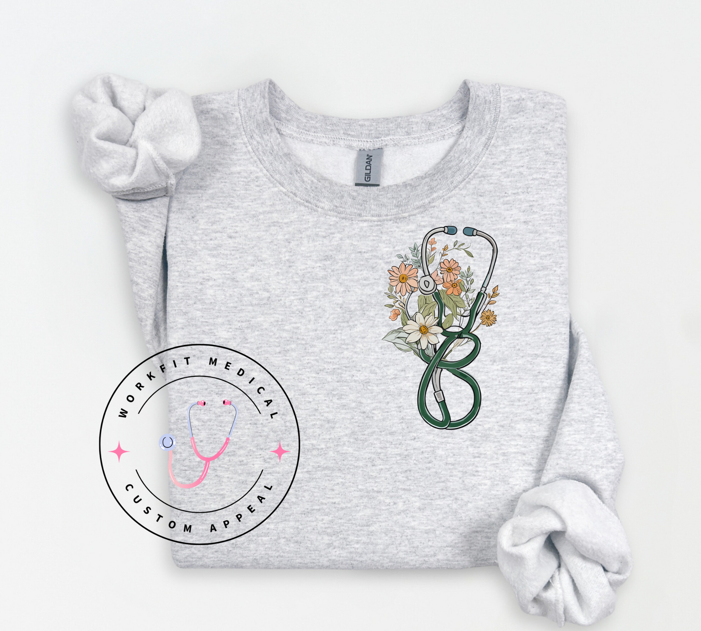 Dark Floral Stethoscope Crew