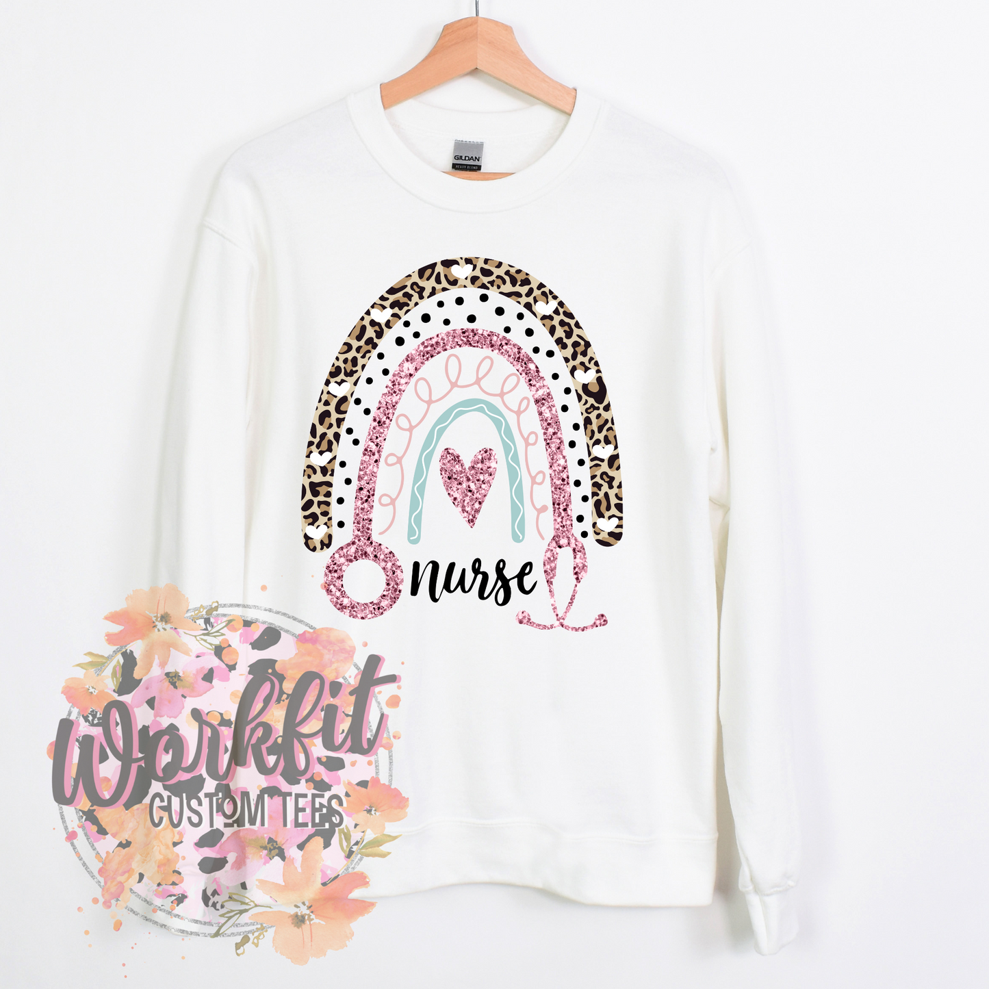 Glitter Nurse Rainbow Crewneck